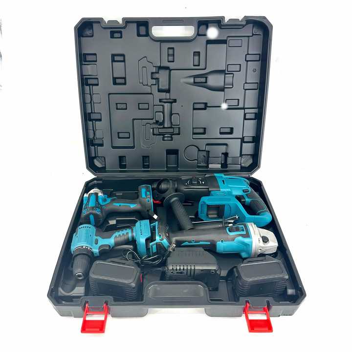 Cordless Electric Power Took Kit 4 piece Electric Hammer, Angle grinder, drills, Wrench with Lithium Battery